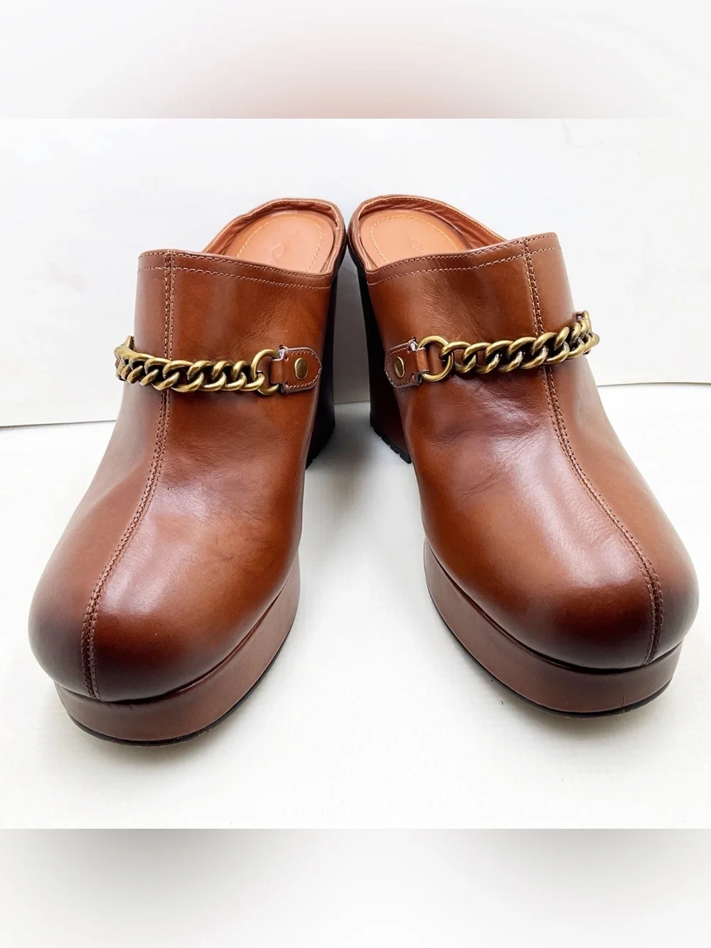 {Coach} Leather Chain-Detail Platform Mules